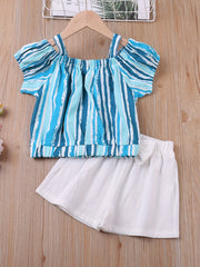 Girls Striped Cami Top & Bow Shorts Set for Summer Party
