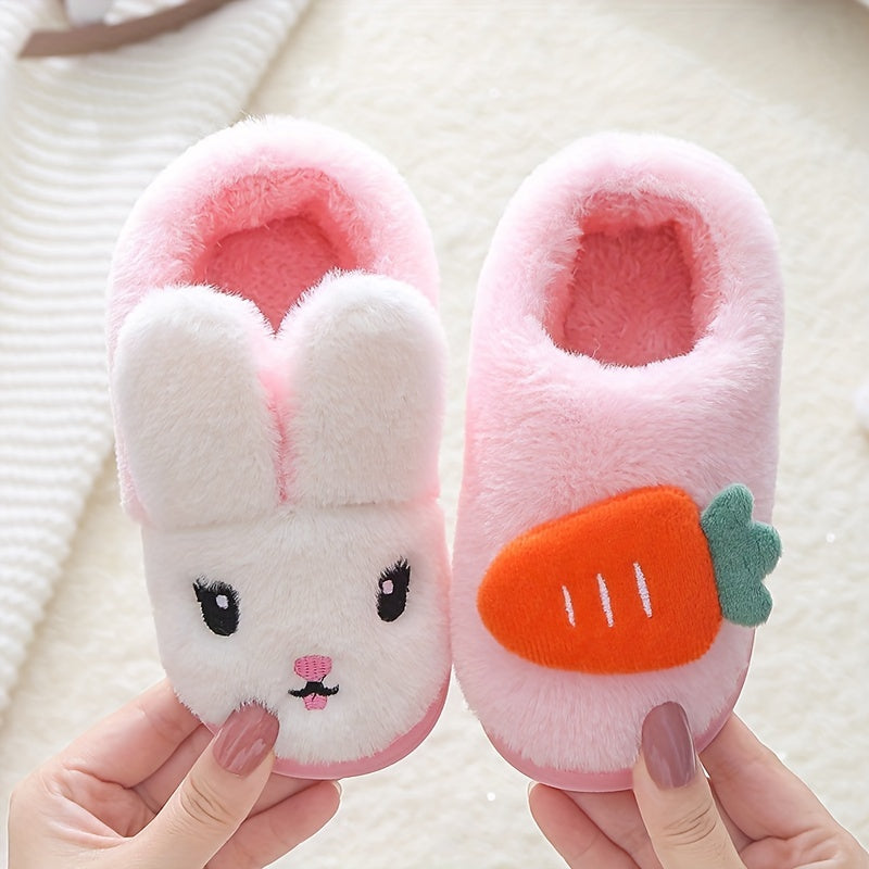 Girls' Cartoon Rabbit Furry House Shoes Non Slip Soft Bottom Walking Shoes