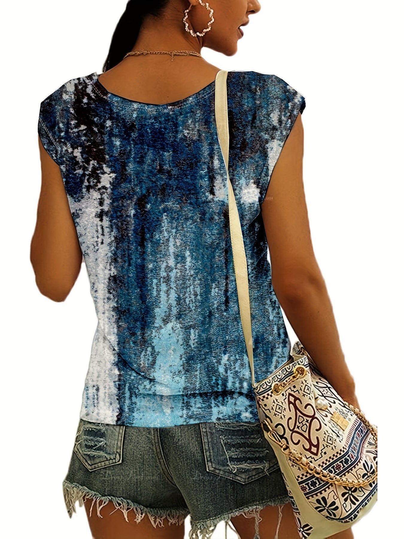 Block Print V-neck Tank Top for Women