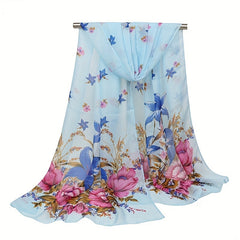 Women's Chiffon Silky Scarf Lily Lightweight Scarves Floral Print
