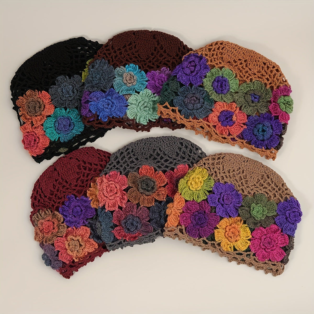 Vintage Crochet Flower Beanie Knit Hat for Women