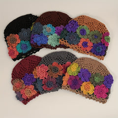 Vintage Crochet Flower Beanie Knit Hat for Women