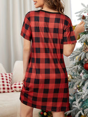 Christmas Plaid Lounge Dress Short Sleeve Women's Loungewear
