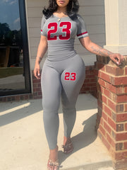 Plus Number Print Crop Top & Leggings Set
