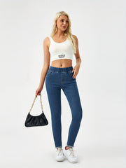 Elastic Waist Skinny Jeans Slim Fit Mid Stretch Versatile Denim Pants
