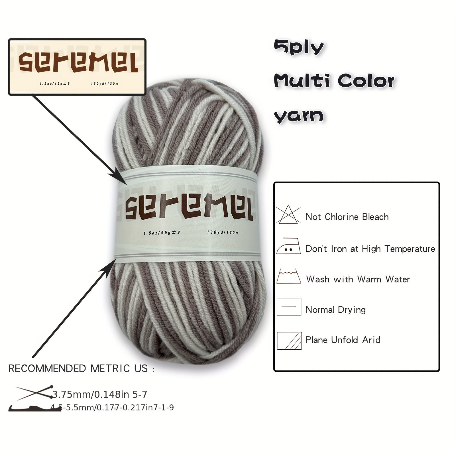 1pc Colorful Acrylic Yarn 45g 130m Soft 5 ply For Crochet Knitting Bags Hats