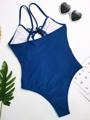 Tie Front One Piece Swimsuit V Neck Spaghetti Straps High Cut Bathing Suit Women