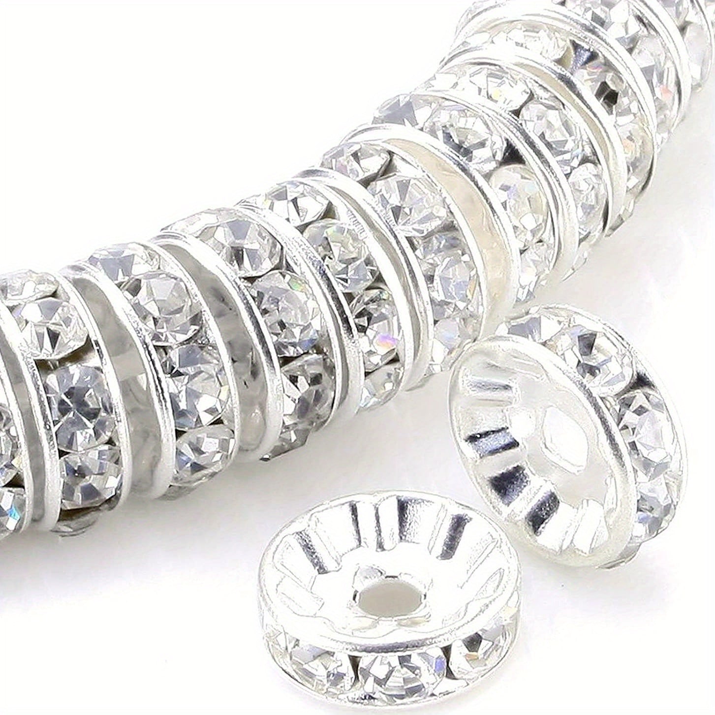 100pcs Silver Plated Round Interval Beads Czech Crystal Rhinestones