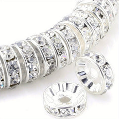 100pcs Silver Plated Round Interval Beads Czech Crystal Rhinestones