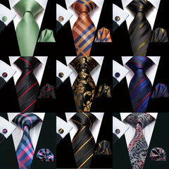 Hi Tie Men's Business Necktie Extra Long Hanky Cufflinks