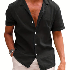 Men's Casual Short Sleeve Solid Shirt For Summer Vacation
