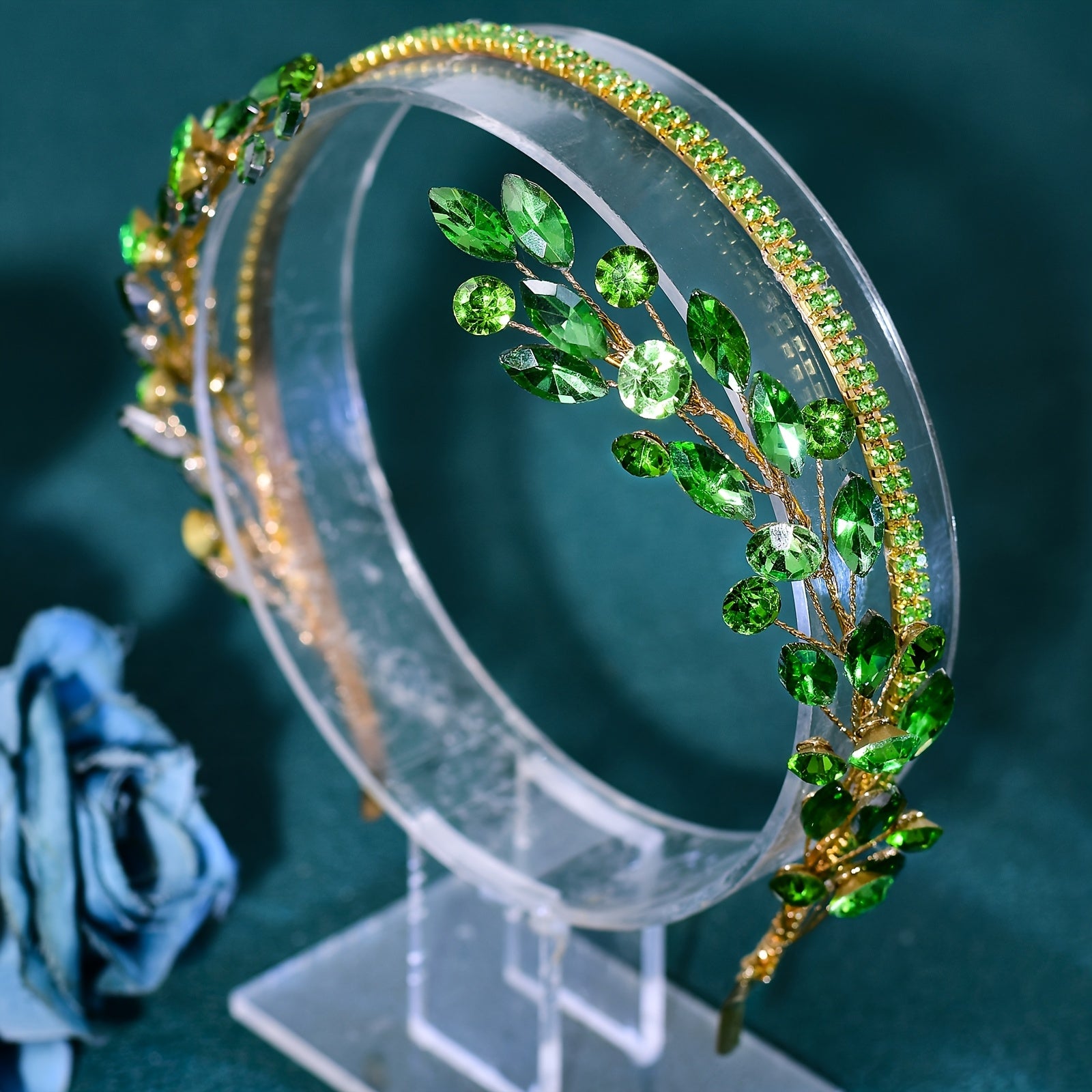Green Rhinestone Bridal Headband for Weddings Proms & Parties