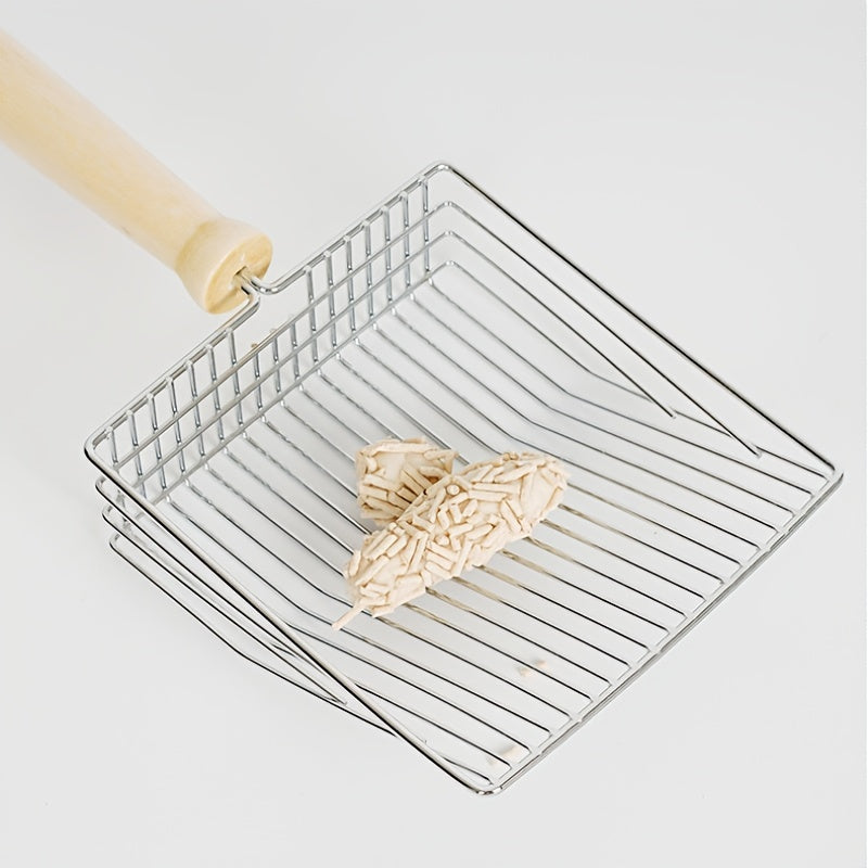 Large Silvery Wooden Handle Cat Litter Scoop for Pet Waste Cleaning