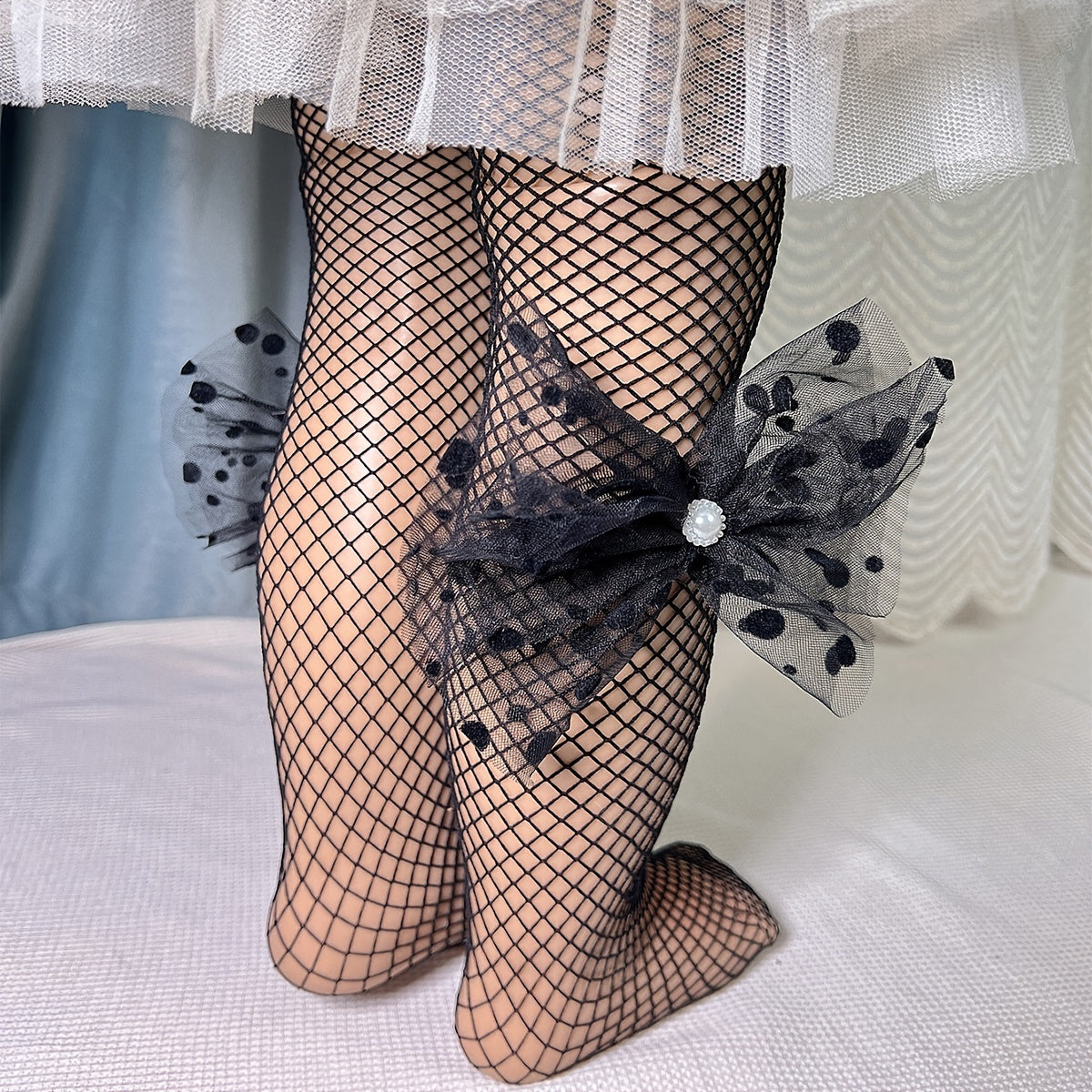 2 Pairs Girls Kids Fishnet Stockings Breathable Comfy Pantyhose