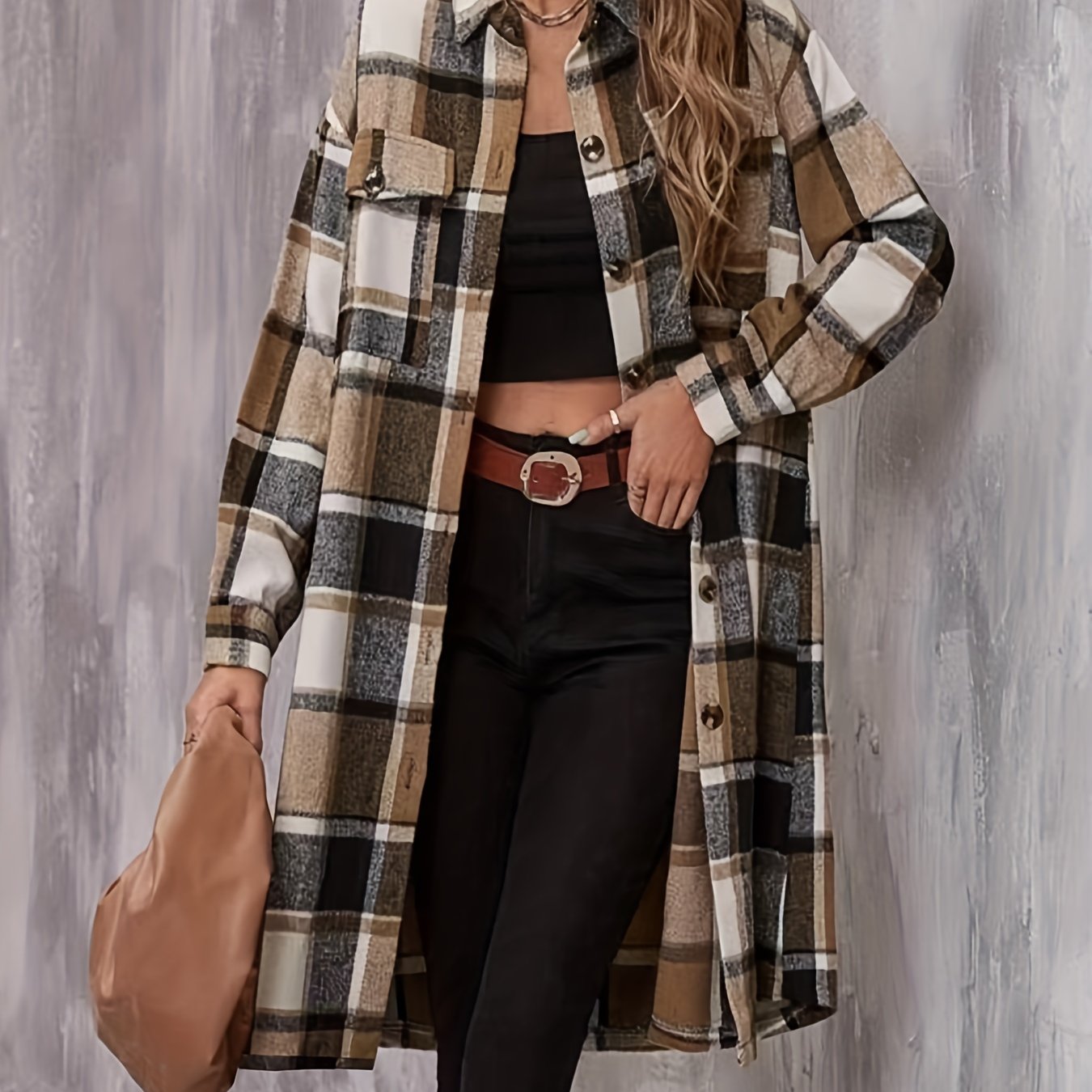 Single Breasted Flap Pockets Overcoat Long Sleeve Outwear