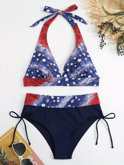 American Flag Print Bikini Set Glitter 2 Piece Swimwear