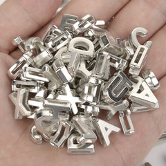 100pcs 9x12mm Silvery Metal Hollow Letter Beads DIY Bracelet Necklace Access