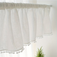 Boho Cotton Linen Curtain with Pom Poms Rod Pocket for Home Decor