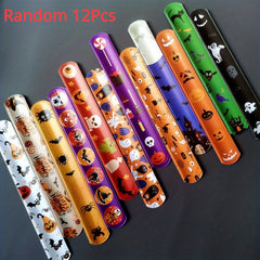 12pcs Halloween Slap Bracelets Skeleton Wrist Strap Decor
