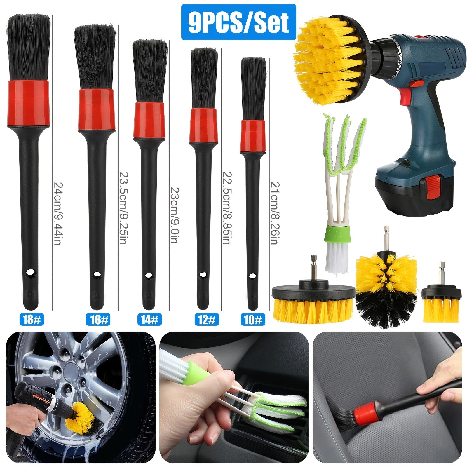 Car Air Outlet Gap Detail Brush Cleaning Brush Set 9pcs