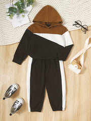 Boy's 2pcs Hoodie & Sweatpants Set Block Long Sleeve Top Casual Outfits