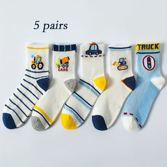 5 Pairs Boys Cartoon Car Mesh Breathable Socks for Spring Summer