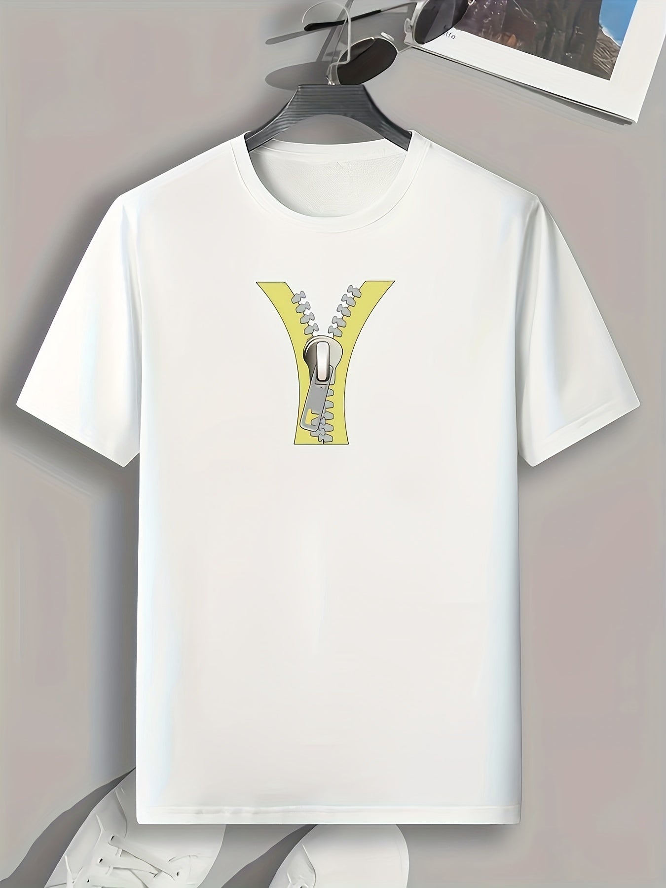 Zipper Print Men's Comfy T-shirt for Outdoor Summer