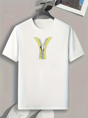 Zipper Print Men's Comfy T-shirt for Outdoor Summer