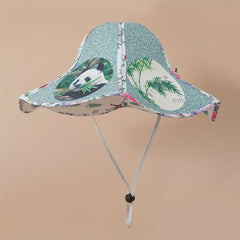 Panda Print Sun Hat Foldable Wide Brim Straw Hat