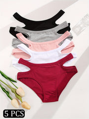 5pcs Soft Cut Out Low Waist Briefs Bikini Panties