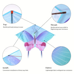 Large Purple Butterfly Kite with 91.44m Handle Line