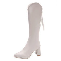 Chunky Heeled Long Boots with Back Zipper
