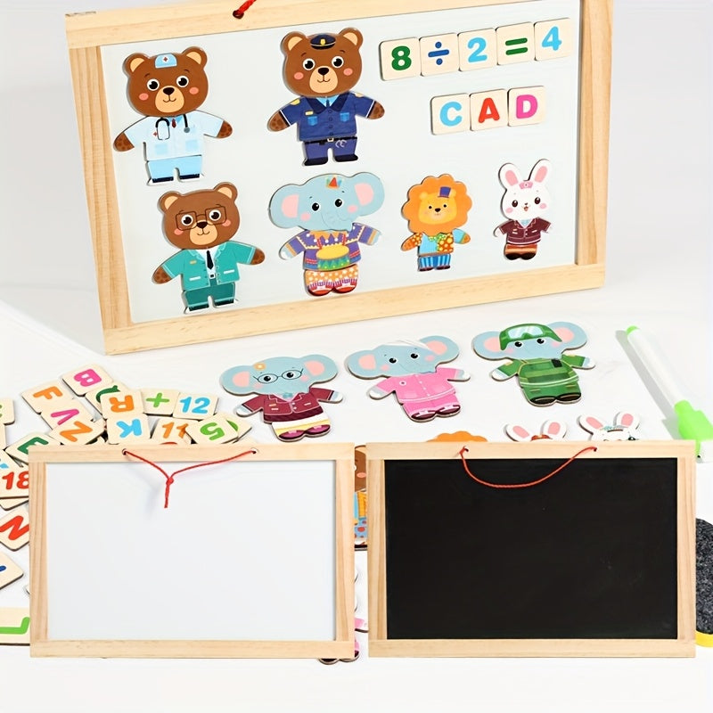 Kids Magnetic Drawing Board Bear Dress Up Puzzles Educational Number Magnets