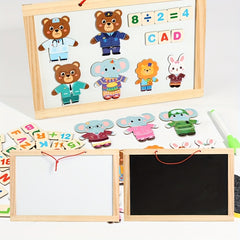 Kids Magnetic Drawing Board Bear Dress Up Puzzles Educational Number Magnets