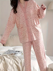 Leopard Print Pajama Set Long Sleeve Top & Pants