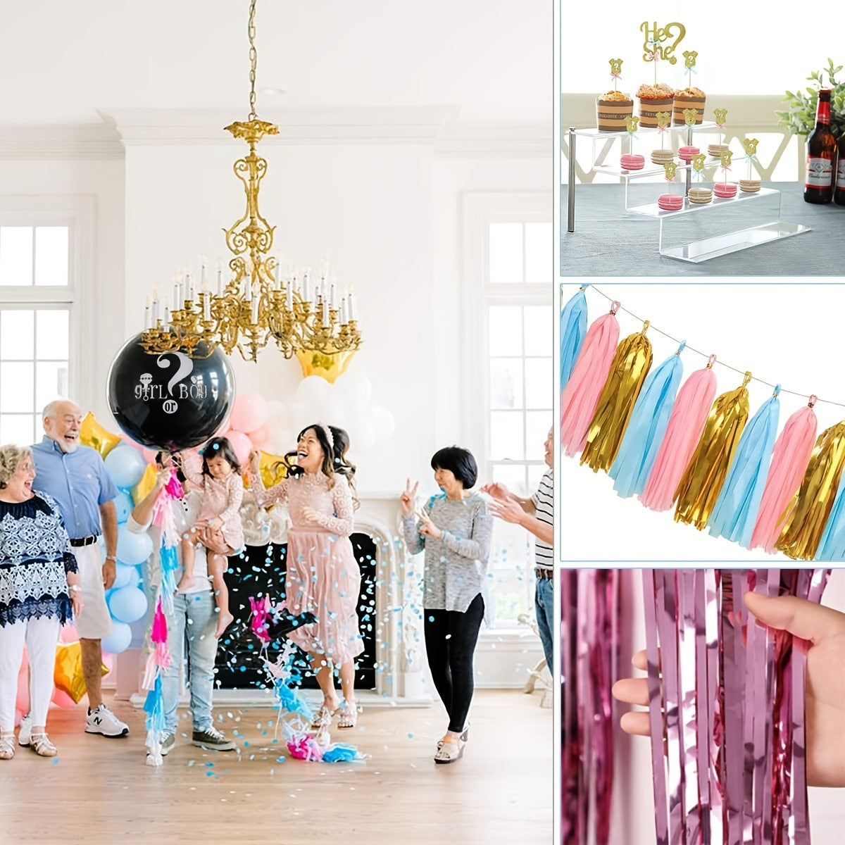 Gender Reveal Party 105pcs Decoration Set with 36" Balloon Pink & Blue Balloons
