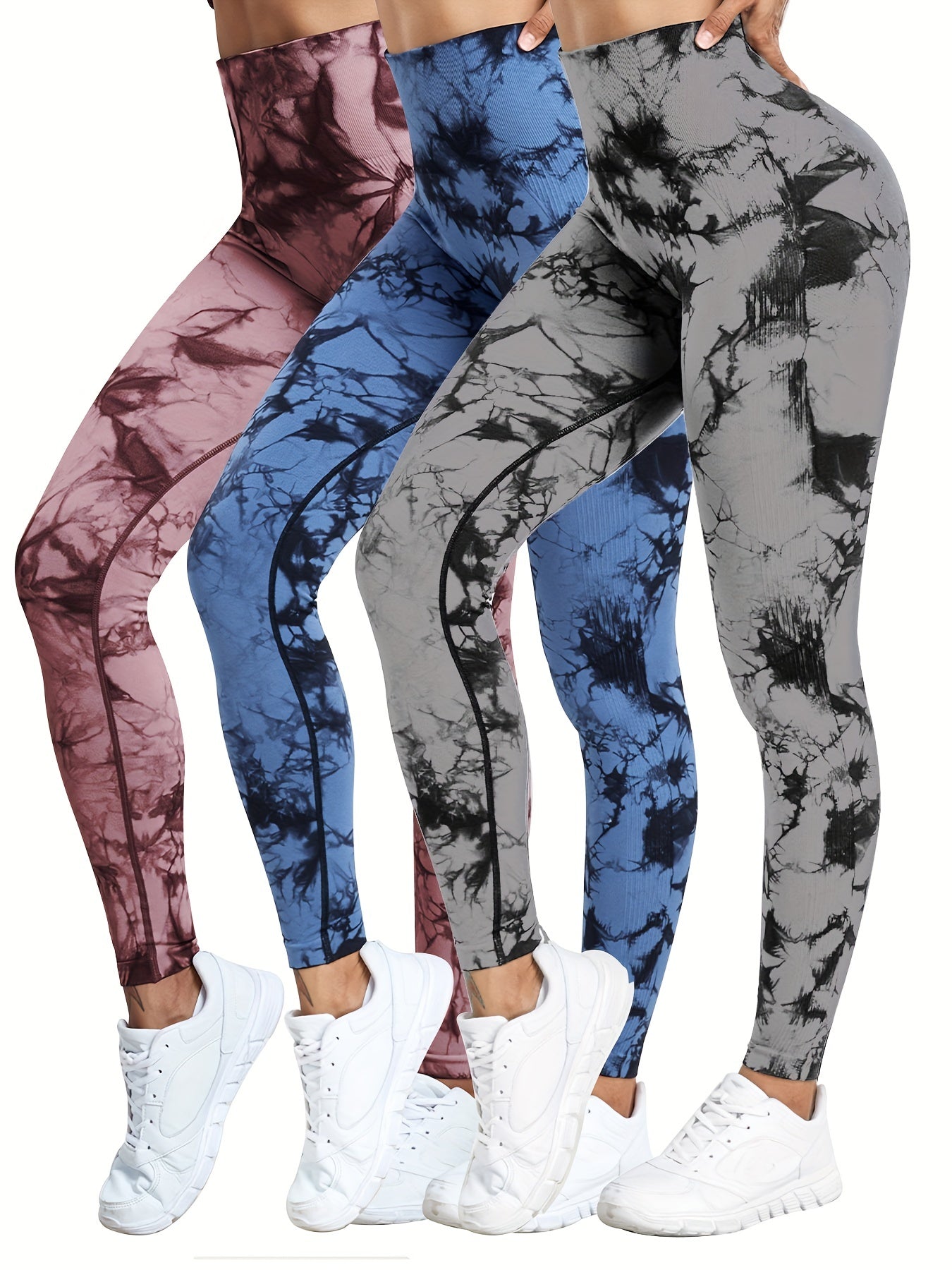 3pcs Tie Dye High Waist Yoga Pants Quick Dry Butt Lifting Leggings