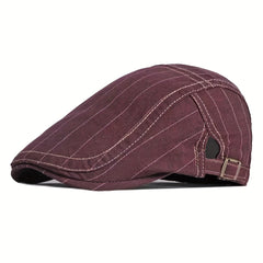 Classic Stripe Flat Cap Adjustable Unisex Beret Hat for Spring and Summer