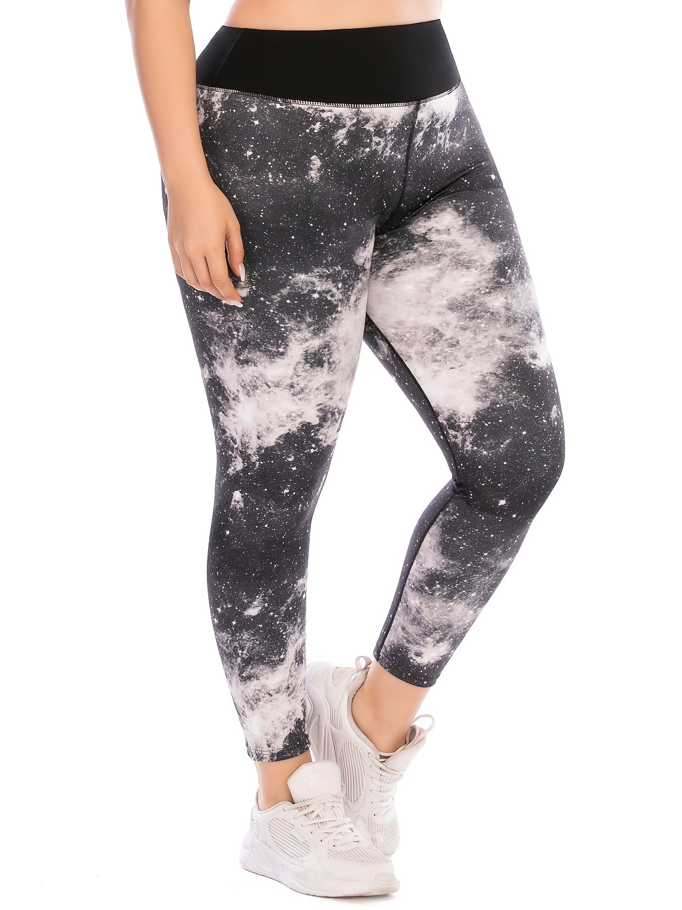 Galaxy Print Plus Size Yoga Leggings Women's Medium Stretch Workout Leggings