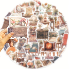 50pcs Retro Furniture Series Graffiti Stickers for DIY, Guitar, Skateboard