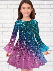 Girls Sequin Print Long Sleeve Dress Spring Fall Gift