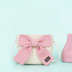 Kids Straw Crossbody Bag Small Bow Coin Purse Mini Shoulder Bags