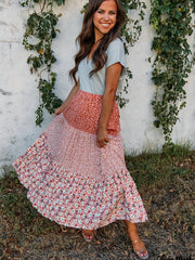Colorblock Floral Print High Waist Beach Skirt