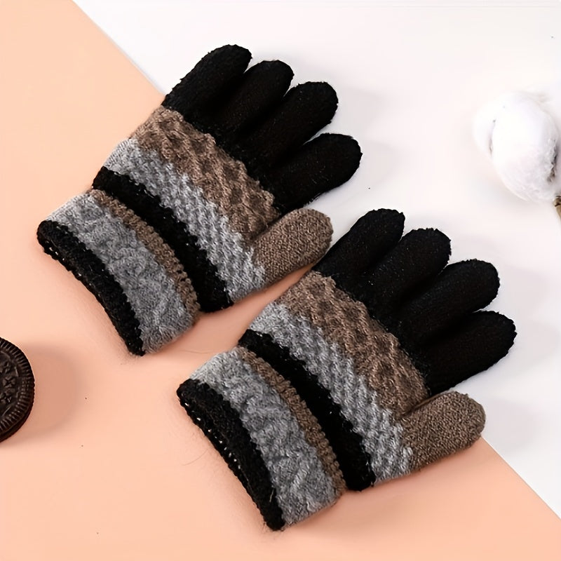 Striped Knitted Kids Skiing Gloves Warm Winter Children Gloves