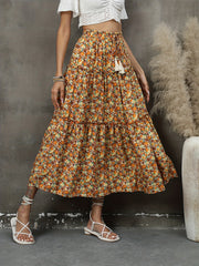 Ditsy Floral Print Skirt Casual Tiered Skirt For Summer