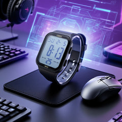 Boys' Waterproof Digital Watch w/ Alarm Square TPU Strap