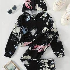 Girl's Tie Dye 2pcs Hoodie & Sweatpants Set for Spring Fall