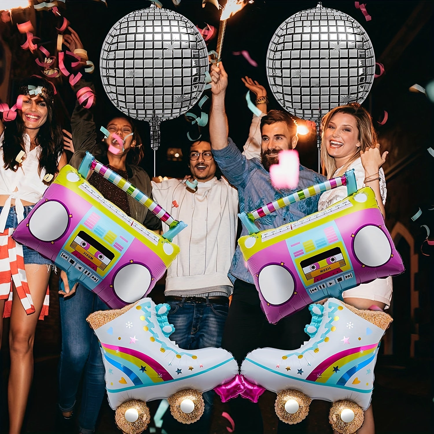 6pcs Roller Skate Sound 4D Disco Balloons for 70's & 80's Disco Theme