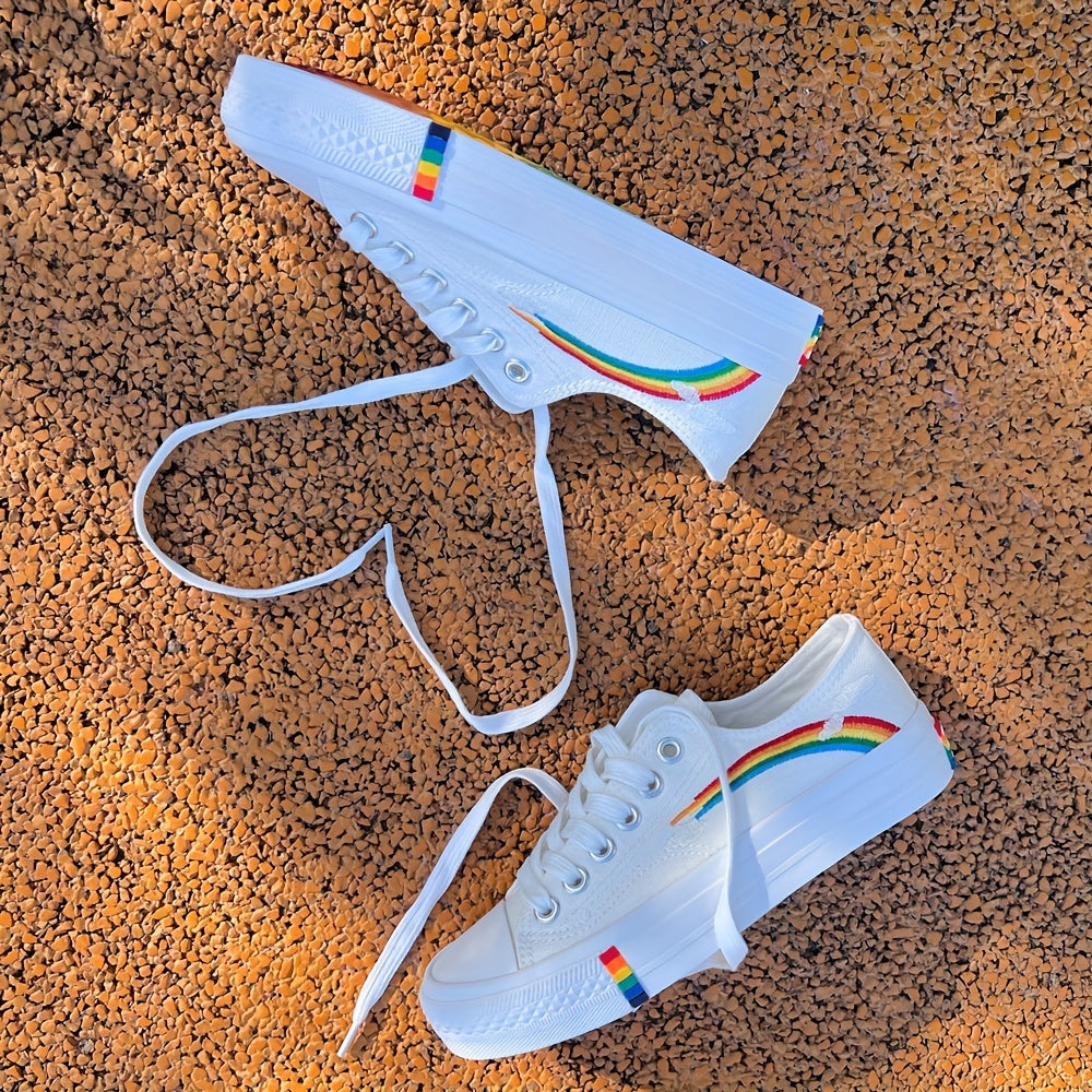 Women's Rainbow Pattern Canvas Shoes Casual Lace Up Outdoor Sneakers
