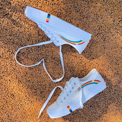 Women's Rainbow Pattern Canvas Shoes Casual Lace Up Outdoor Sneakers